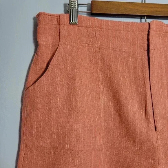 Now Gen x Sonoma Extra Large Salmon White Pinstripe Belted Linen Blend Shorts - Picture 2 of 9